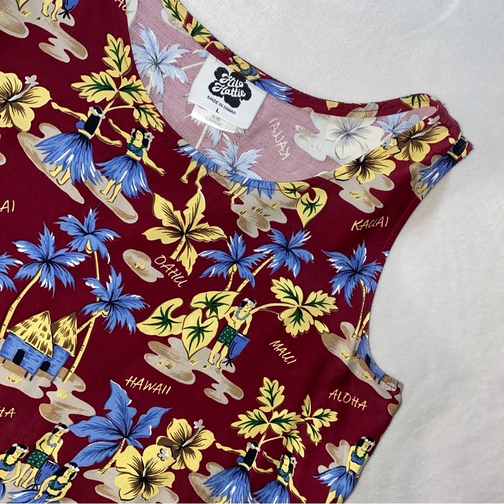 Hilo Hattie Tank Top Shirt Womens Large Blouse Maui Hawaii Tiki Kauai Luau Rayon